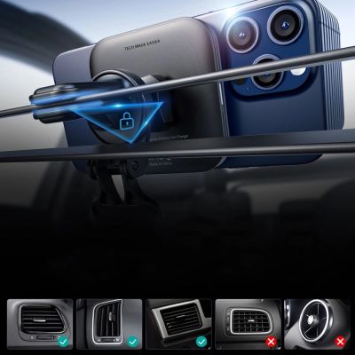 4. Uchwyt samochodowy ESR Halolock Magnetic QI2 z ładowarką indukcyjną MagSafe 15W na kratkę nawiewu - czarny