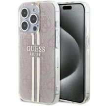 Etui Guess IML 4G Gold Stripe na iPhone 15 Pro - różowe