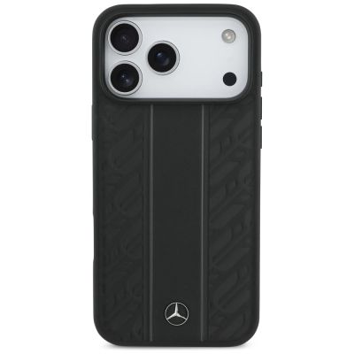 3. Etui Mercedes Leather Laurel Leaves Stripes MagSafe na iPhone 17 Pro Max - czarne