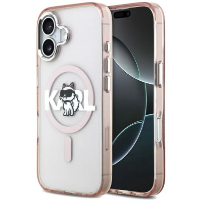 Etui Karl Lagerfeld IML Choupette Sketch Logo MagSafe na iPhone 17 - różowe