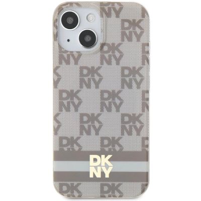 3. Etui DKNY IML Checkered Mono Pattern & Printed Stripes MagSafe na iPhone 15 / 14 / 13 - beżowe