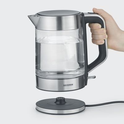 3. SEVERIN CZAJNIK ELEKTRYCZNY SZKŁO-STAL, 1,7L, ZAKRYTA GRZAŁKA, KONTROLER STRIX, WNĘKA NA PRZEWÓD, WSKAŹNIK WODY, 2200W WK3420