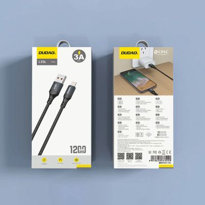 3. Kabel Dudao 3A 30W L3SL USB-A - Lightning w oplocie 1,2m - czarny
