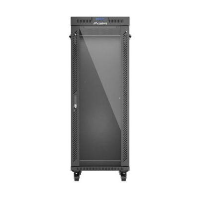 2. Szafa instalacyjna rack stojąca 19" 32U 600x1000 czarna drzwi przeszklone LCD Lanberg (flat pack)