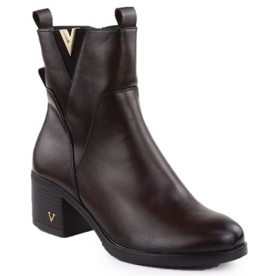 Botki damskie na słupku ocieplane brązowe Vinceza 58581