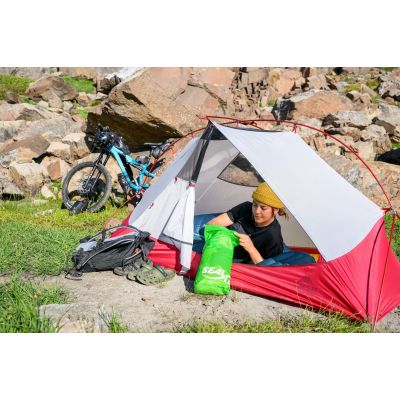 7. MSR Hubba Hubba Bikepack 1 os. Zielony, Czerwony, Biały Namiot trójkątny
