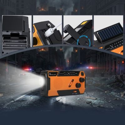 34. Extralink RADIO AWARYJNE SOLARNE Z KORBKA DYNAMO POWERBANK 4000MAH Z LATARKA SOS SR-4000 Przenośny Analogowy Czarny, Pomarańczowy