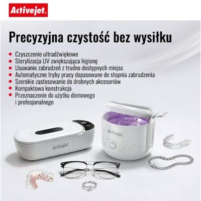 31. Myjka ultradźwiękowa UV Activejet AUC-200 do protez, okularów i biżuterii, biała.