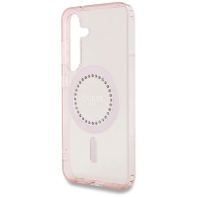 6. Etui Guess Rhinestones Printed Classic Logo MagSafe Samsung Galaxy S25 różowy