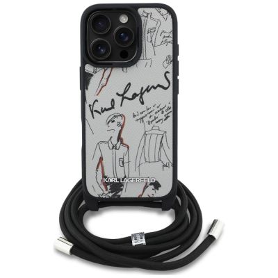 2. Etui Karl Lagerfeld Crossbody Grained Pattern & Logo do iPhone 16 Pro - szare