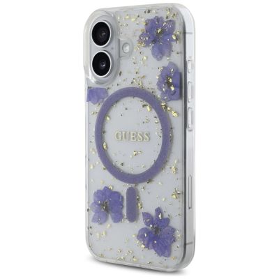 2. Etui Guess Resin Flowers Glitter MagSafe na iPhone 16 - fioletowe