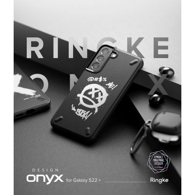 5. Ringke Onyx Design wytrzymałe etui pokrowiec Samsung Galaxy S22+ (S22 Plus) czarny (Graffiti) ()