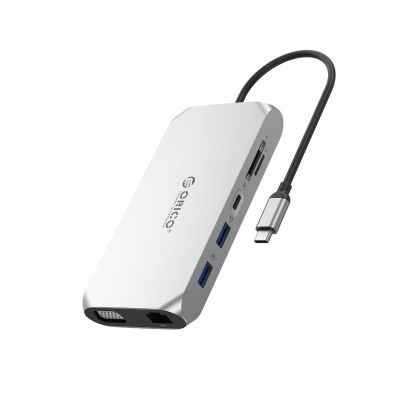 Stacja dokująca USB-C Orico XCR 12w1 2x USB-A 3.1 1x USB-A 2.0 1x USB-C PD 100 W 1x USB-C 3.1 2x HDMI 2.0 4K 60 Hz 1x VGA 1080p 1x SD 3.0 1x microSD 3.0 1x RJ45 Gigabit Ethernet 1x audio CTIA 3,5 mm - szara