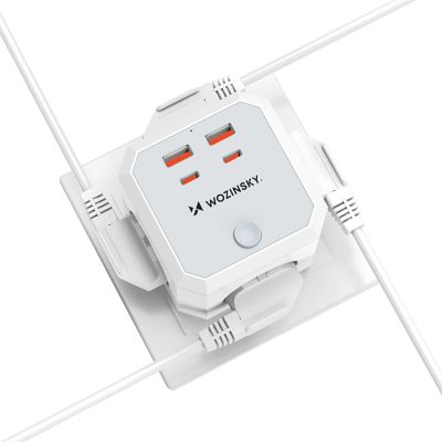 3. Kostka zasilająca Wozinsky WKZ-4B 3x AC 2x USB-A 2x USB-C PD 20 W 4000 W - biała