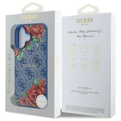 8. Etui Guess 4G Flowers Print MagSafe na iPhone 16 6.1" - niebieskie