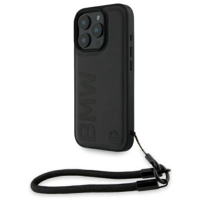 Etui BMW Signature Leather Wordmark Cord na iPhone 16 Pro - czarne