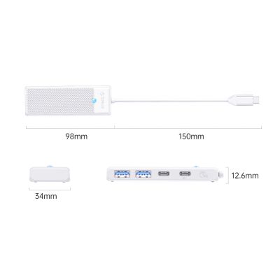 2. Hub USB Orico PAPW2AC-C3 4-portowy 2x USB-A 3.0 1x USB-C 3.0 z ładowaniem USB-C PD 100 W 0,15 m - biały