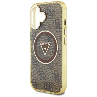 6. Etui Guess IML Metal Glitter 4G Circle Triangle MagSafe na iPhone 16 - brązowy