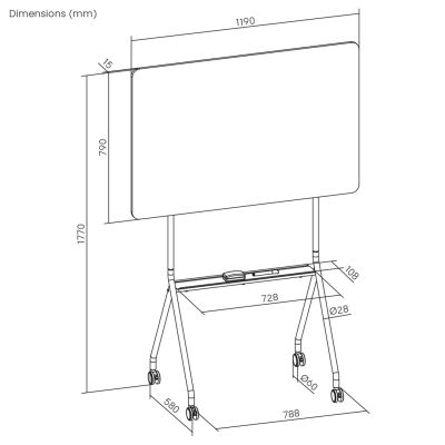 13. Mobilna tablica suchościeralna Ergo Office, orientacja pozioma, biała, jednostronna, z półką, wymiary tablicy 1190x790mm, ER-306