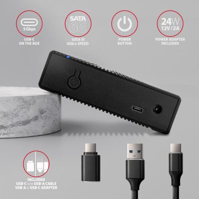 5. AXAGON EE35-GTR USB-C 3.2 Gen 1 - SATA 6G, Obudowa Zewnętrznego Dysku Twardego 3.5", Ryflowana - Czarna