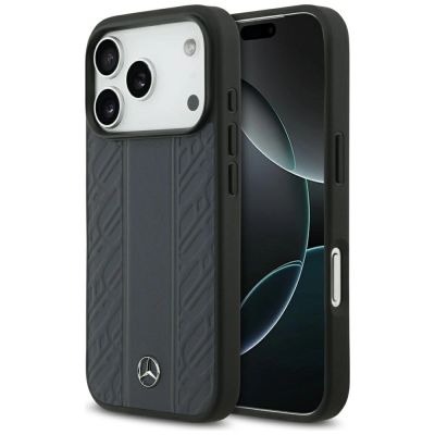 Etui Mercedes Leather Laurel Leaves Stripes MagSafe na iPhone 17 Pro - niebieskie