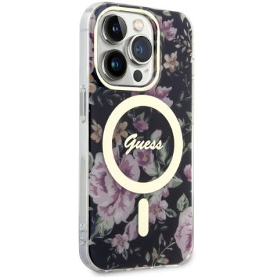 4. Etui Guess Flower MagSafe na iPhone 14 Pro - czarne