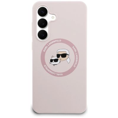 3. Etui Karl Lagerfeld Silicone Karl & Choupette Heads MagSafe na Samsung Galaxy S25 FE - różowe