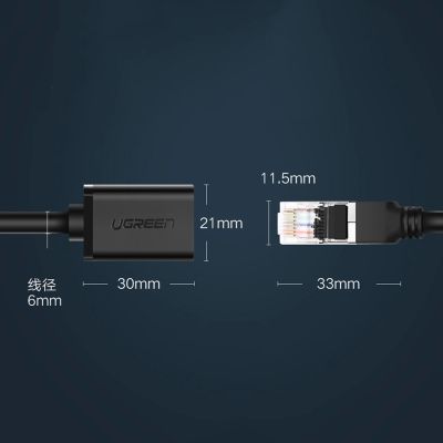 9. Kabel Ugreen NW112 11278 sieciowy Ethernet RJ45 (żeński) - RJ45 (męski) F/UTP Cat. 6 1 Gbps 0.5m - czarny