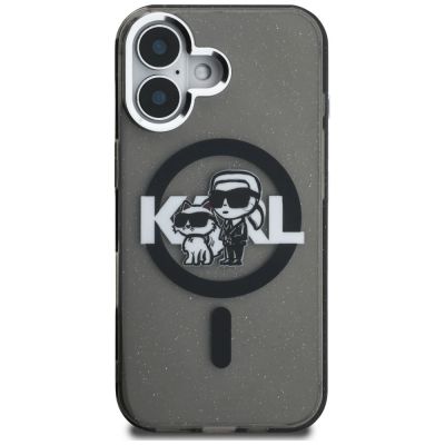 3. Etui Karl Lagerfeld IML Glitter Karl & Choupette Sketch Logo MagSafe na iPhone 16 - czarne