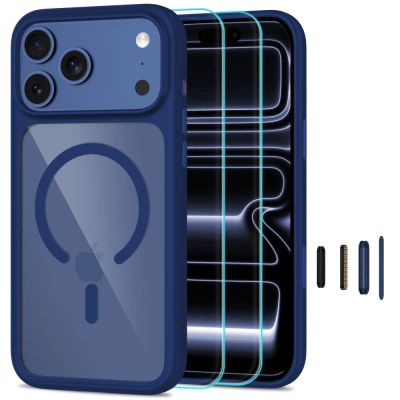 Etui Tech-Protect MagOne MagSafe CC + Szkło hartowane 2-Pack na iPhone 18 Pro Max / 17 Pro Max - przezroczysto-granatowe