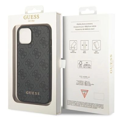 8. Etui Guess 4G Metal Gold Logo na iPhone 14 Plus / 15 Plus - szare