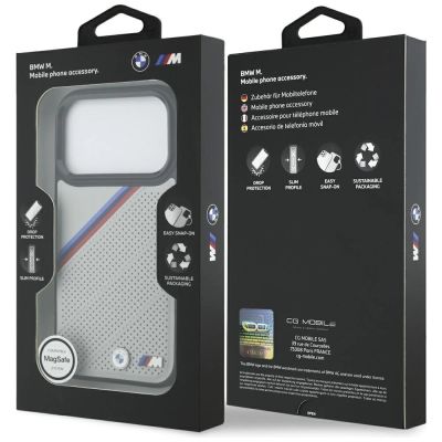 8. Etui BMW M Tricolor Metal Logo MagSafe do iPhone 17 Pro - szare