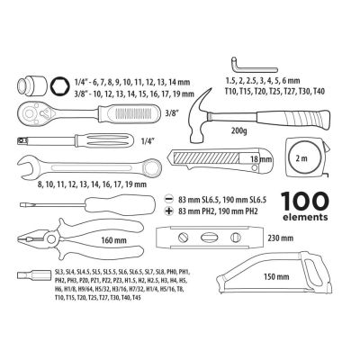 2. Zestaw narzędziowy Top Tools 1/4", 3/8" 100 sztuk