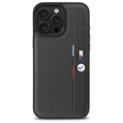 3. Etui BMW M Perforated Tricolor Detail Line na iPhone 16 Pro Max - ciemnoszare