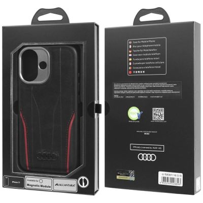 10. Etui Audi R8 Genuine Leather MagSafe do iPhone 17 - czarno-czerwony