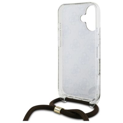 6. Etui Guess Crossbody Cord 4G Print ze smyczą na iPhone 16 - brązowe