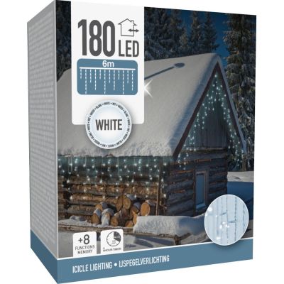 23. LAMPKI CHOINKOWE KURTYNA ŚWIETLNA ZEW 180 LED STEROWNIK TIMER ZIMNY BIAŁY KABEL TRANSPARENTNY
