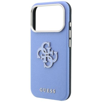 6. Etui Guess Grained & Big Resin Logo na iPhone 18 Pro / 17 Pro - niebieskie
