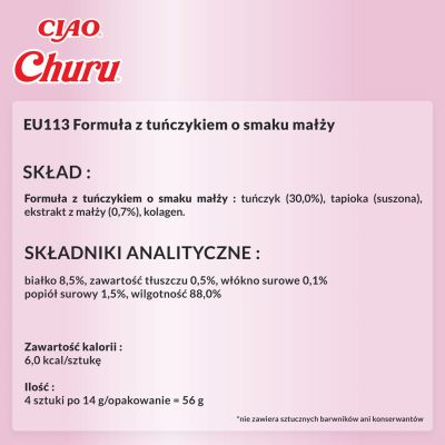 7. INABA Churu Tuńczyk z małżami - przysmak dla kota - 4x14 g