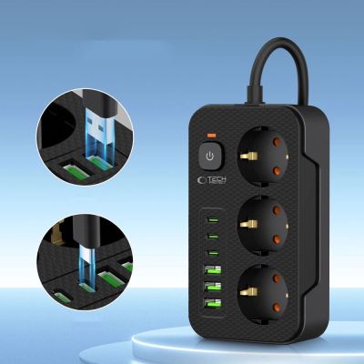 3. Listwa zasilająca Tech-Protect PC3X6 3 gniazda 240V + 3xUSB-A + 3xUSB-C 200cm - czarna