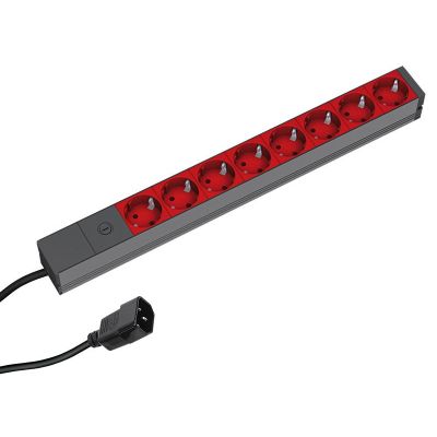 2. Listwa zasilająca Bachmann 48.30cm (19") ALU, 8-drożna, do UPS z IEC IEC IEC320 C14 (do systemów UPS), zasilający 2 m, 1U,, 8 czerwonych gniazd z uziemieniem, bez wyłącznika, z bezpiecznikiem drobnym 10 A (333.538)