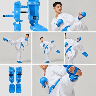 12. Ochraniacze piszczeli i stóp Karate WKF BLUE | MOOTO