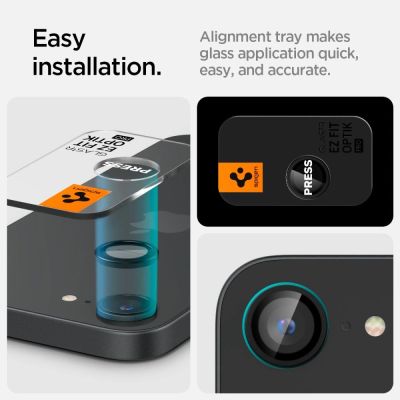 8. Osłona aparatu Spigen Optik Pro GLAS.TR "Ez Fit" 2-pack na iPhone 16e / 17e - czarna