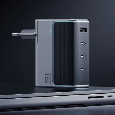 3. Ładowarka sieciowa Cuktech AD1404UEU 140 W GaN 3x USB-C + USB-A z kablem USB-C - szara