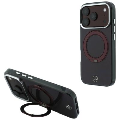 Etui Mercedes Ring Stand Iconic Logo MagSafe na iPhone 18 Pro / 17 Pro - burgundowe