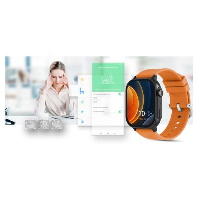 19. Smartwatch Gravity GT15-2 Pomarańczowy Pasek Silikonowy + Czarna Bransoleta