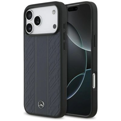 Etui Mercedes Leather Laurel Leaves Stripes MagSafe na iPhone 17 Pro Max - niebieskie