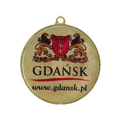 4. Medal stalowy złoty pierwsze miejsce z nadrukiem kolorowym LuxorJet