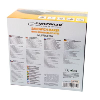 12. Opiekacz do kanapek Esperanza Muffuletta EKT005 (700W; kolor czarny, kolor inox)