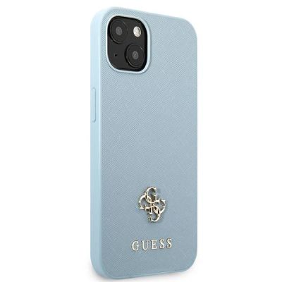 4. Etui Guess Saffiano 4G Small Metal Logo na iPhone 13 - niebieskie